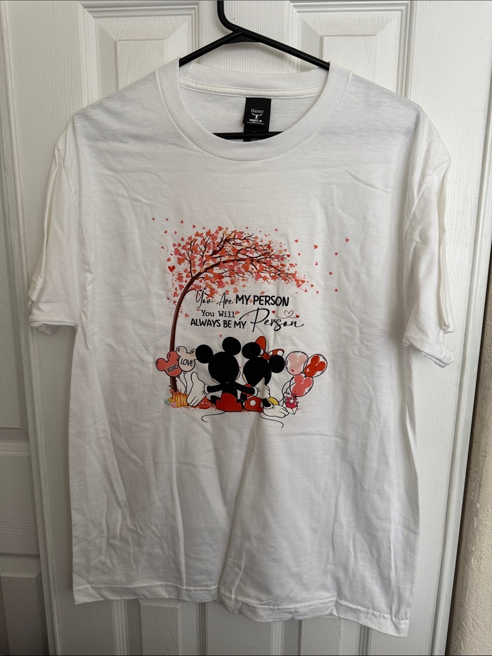 White Graphic Short Sleeve Tee with Romantic Mickey Design